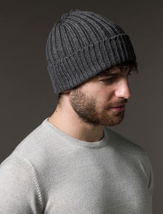 Aran Cashmere Me‎n's Rib‎bed Super Soft Merino Wool Hat