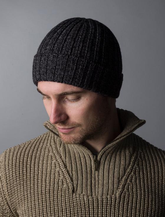 Aran Cashmere Me‎n's Ribbed Super Soft Merino Wool Hat