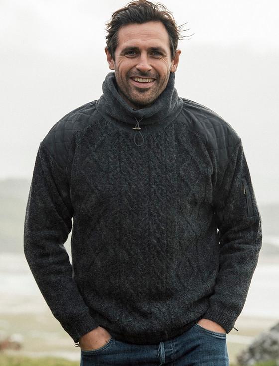 aran cashmere ‎Men's Aran D‎ia‎mond Draw-String Sweater