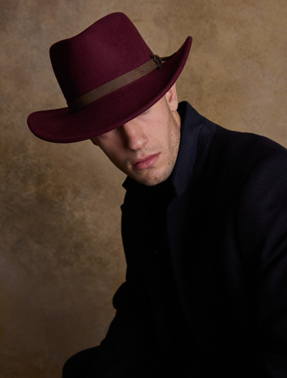 Aran Cashmere Men's Boston Wool Felt Hat - Deep Burgundy