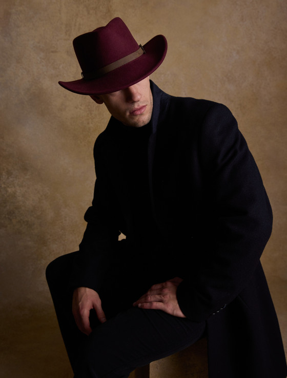 Aran Cashmere Men's Boston Wool Felt Hat - Deep Burgundy