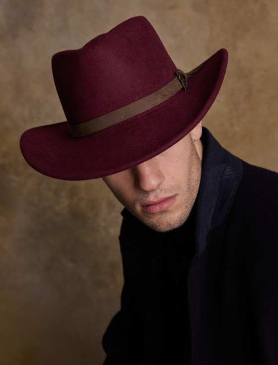 aran cashmere Men's Boston Wool Felt Hat - Deep Burgundy
