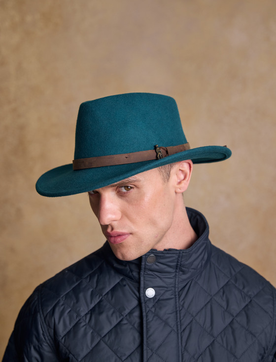 aran cashmere Men's Boston Wool Felt Hat - Green Teal