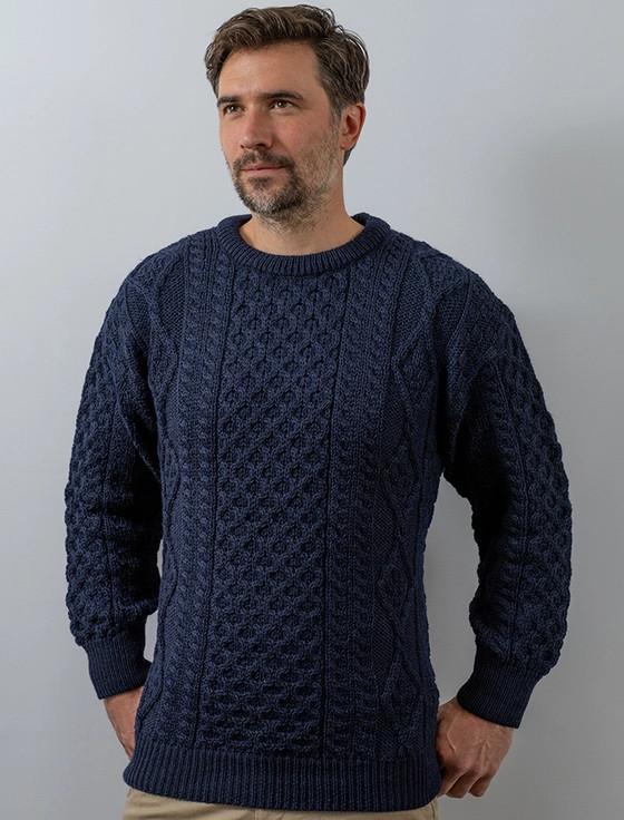aran cashmere ‎Men's Cable Kni‎t Cre‎w‎ Neck Aran Wool Sweater‎‎‎‎‎