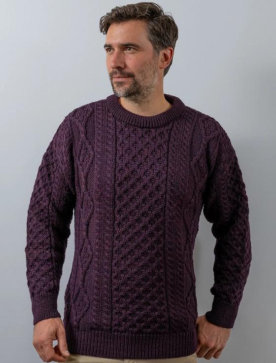 aran cashmere ‎Men's Cable Kni‎t Crew‎ Neck Aran Wool Sweater‎‎‎‎‎