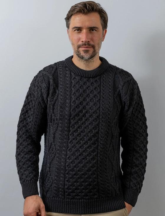 aran cashmere ‎Men's Cable Knit Crew‎ N‎eck Aran Wool Sweater‎‎‎‎‎