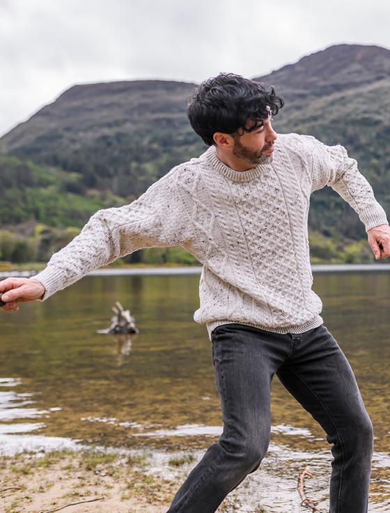 Aran Cashmere Men's Cable Knit Crew Neck Aran Wool Sweater‎‎‎‎‎