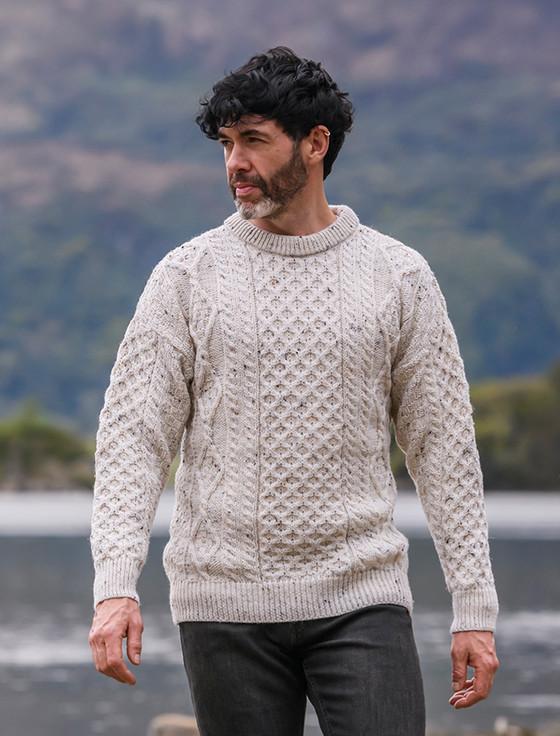 Aran Cashmere Men's Cable Knit Crew Neck Aran Wool Sweater‎‎‎‎‎