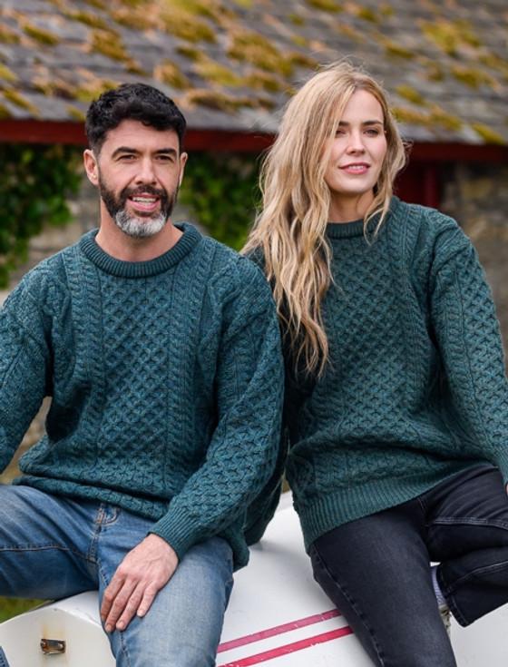 Aran Cashmere Men's Cable Knit Crew Neck Aran Wool Sweater