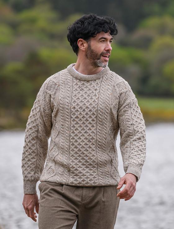 Aran Cashmere Men's Cable Knit Crew Neck Aran Wool Sweater‎‎‎‎‎‎