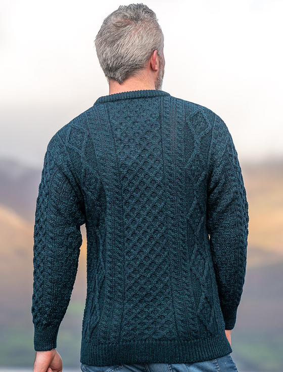 Aran Cashmere Men's Cable Knit Crew Neck Aran Wool Sweater‎‎‎‎‎‎‎‎