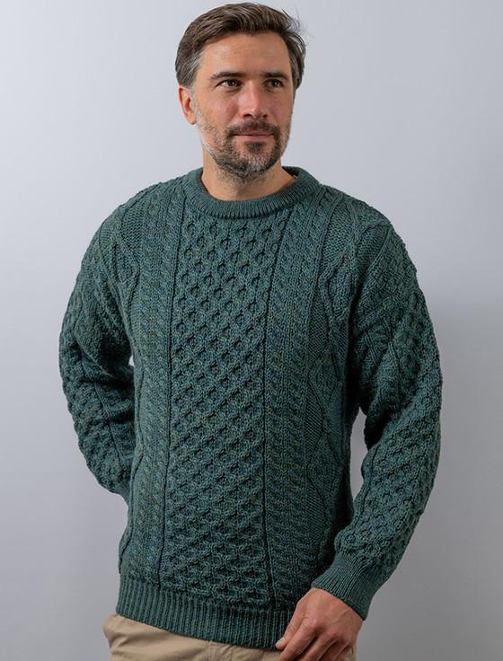 Aran Cashmere Men's Cable Knit Crew Neck Aran Wool Sweater‎‎