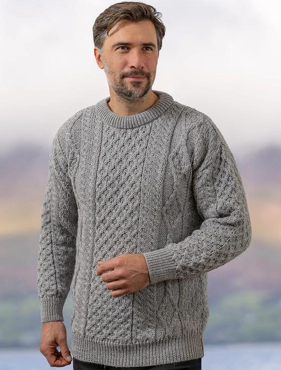 aran cashmere ‎Men's Cable Knit Crew‎ Neck Aran Wool Sweater‎‎‎‎‎