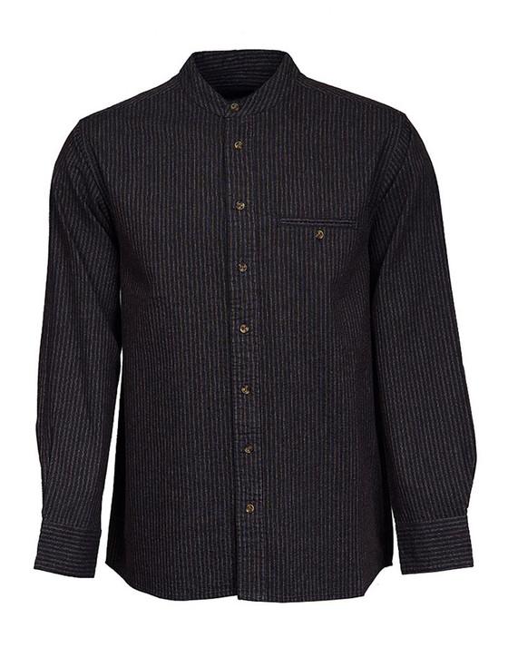 aran cashmere Men's Comfort Cotton Grandfather Shirt - Black with Burgundy Stripes
