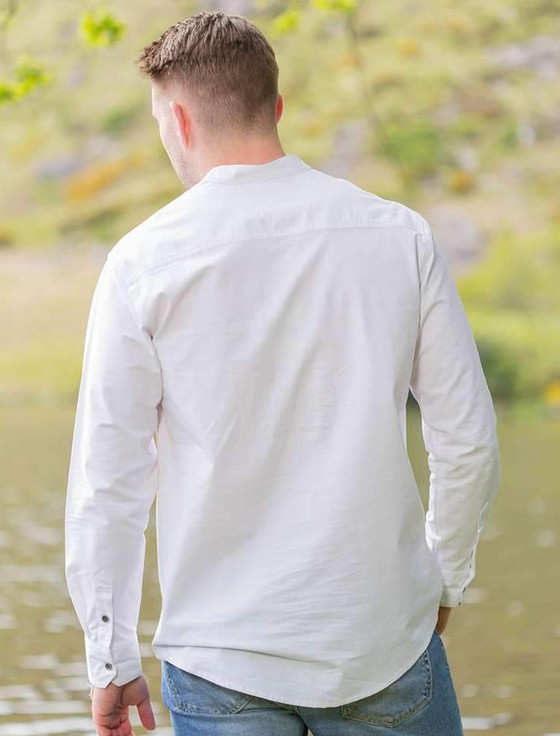 Aran Cashmere Men's Comfort Cotton Grandfather Shirt - Optic White