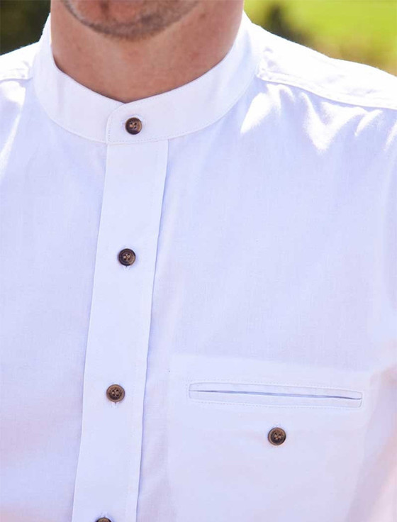Aran Cashmere Men's Comfort Cotton Grandfather Shirt - Optic White