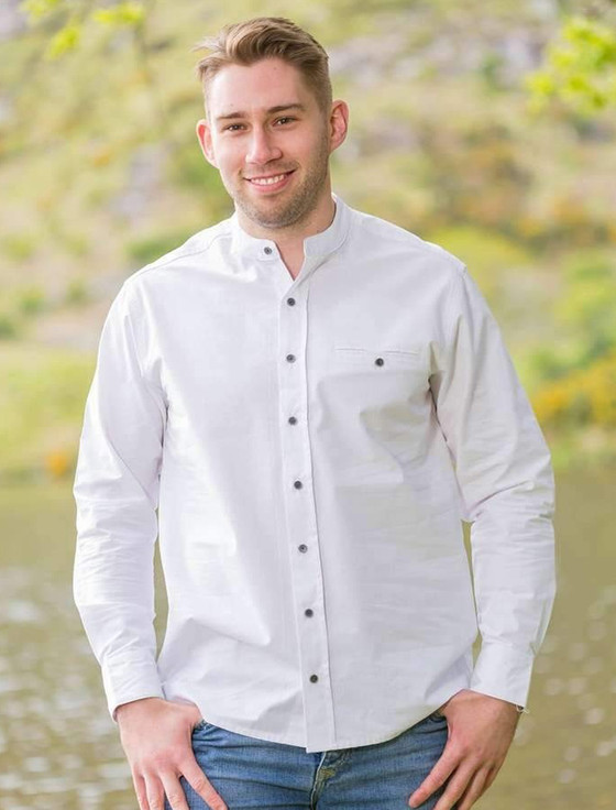 aran cashmere Men's Comfort Cotton Grandfather Shirt - Optic White