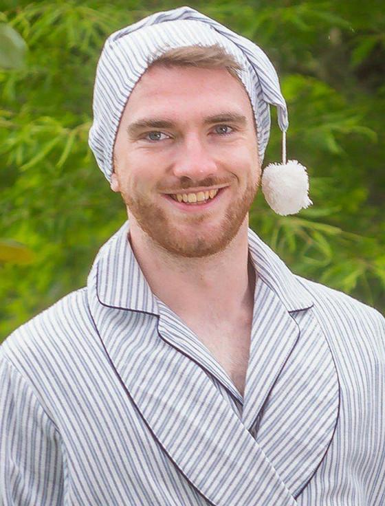 Aran Cashmere Men's Cotton Flannel Nightcap - Blue Stripe