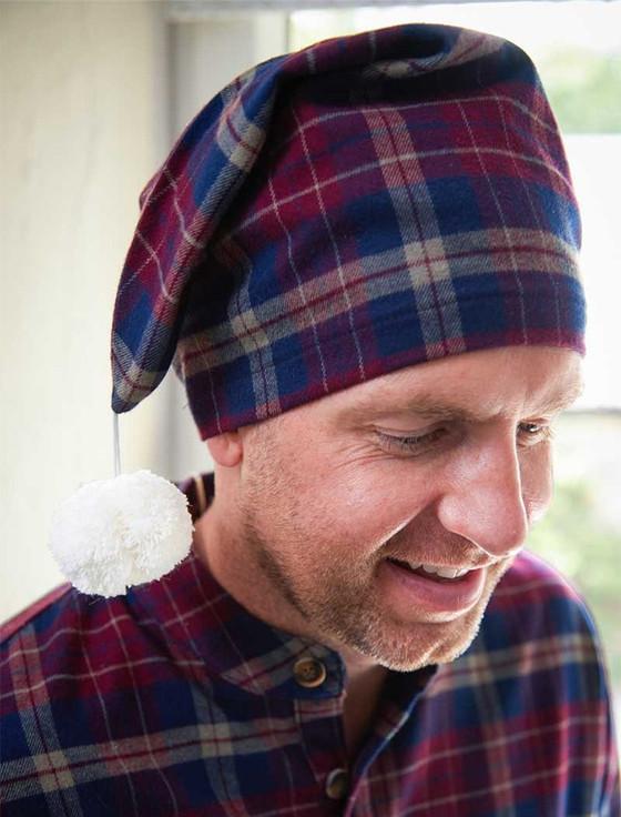 aran cashmere Men's Cotton Flannel Nightcap - Maroon Navy