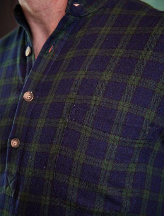 Aran Cashmere Men's Cotton Flannel Nightshirt - Green Blackwatch Tartan