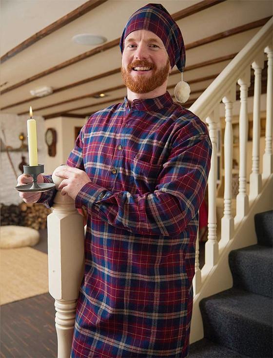aran cashmere Men's Cotton Flannel Nightshirt - Maroon Navy