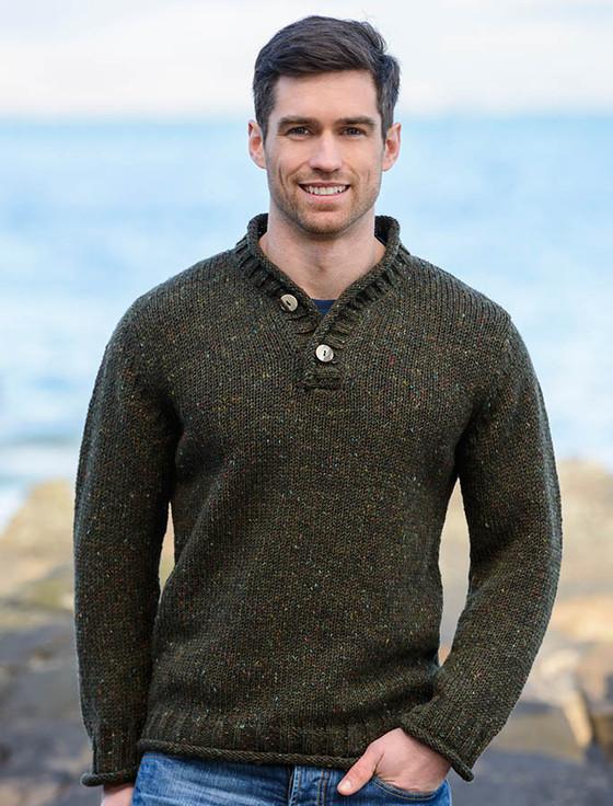 aran cashmere ‎Men's Donegal Twee‎d 2 Button Sweater
