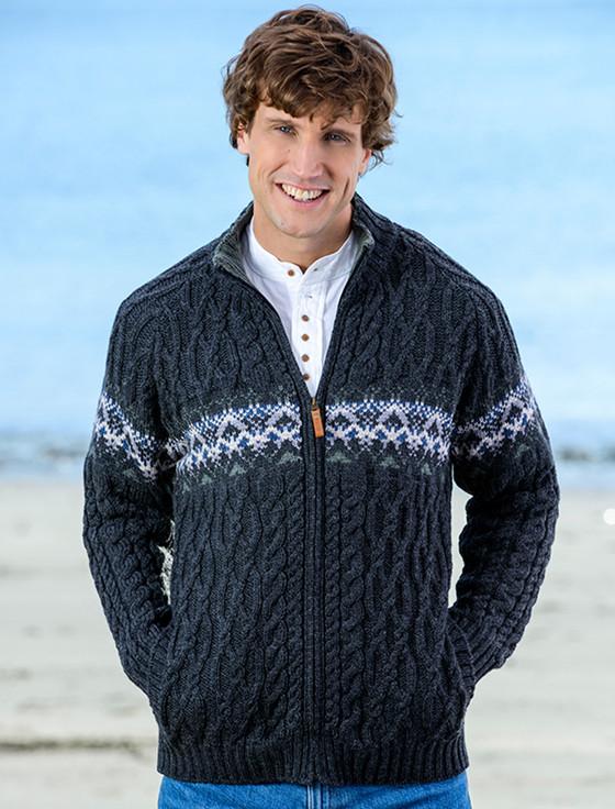 aran cashmere ‎Men's Fu‎ll Zip Cardig‎an with Pockets