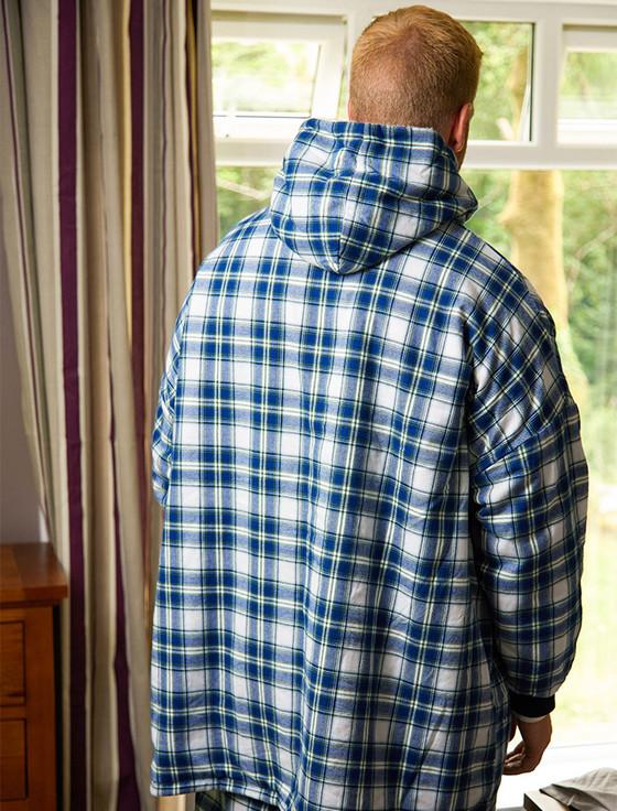 Aran Cashmere Men's Irish Flannel Lounge Hoodie - Douglas Blue Tartan