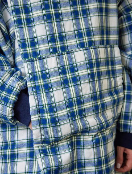 Aran Cashmere Men's Irish Flannel Lounge Hoodie - Douglas Blue Tartan