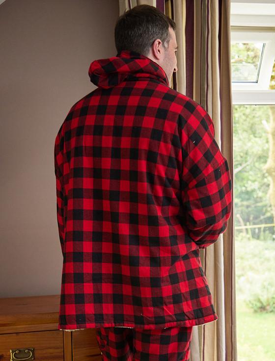 Aran Cashmere Men's Irish Flannel Lounge Hoodie - Red & Black Check