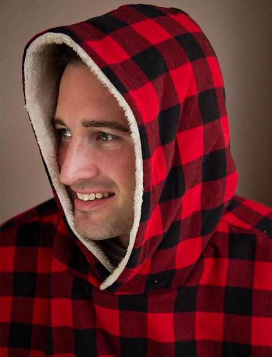Aran Cashmere Men's Irish Flannel Lounge Hoodie - Red & Black Check