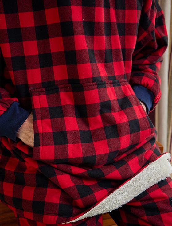 Aran Cashmere Men's Irish Flannel Lounge Hoodie - Red & Black Check
