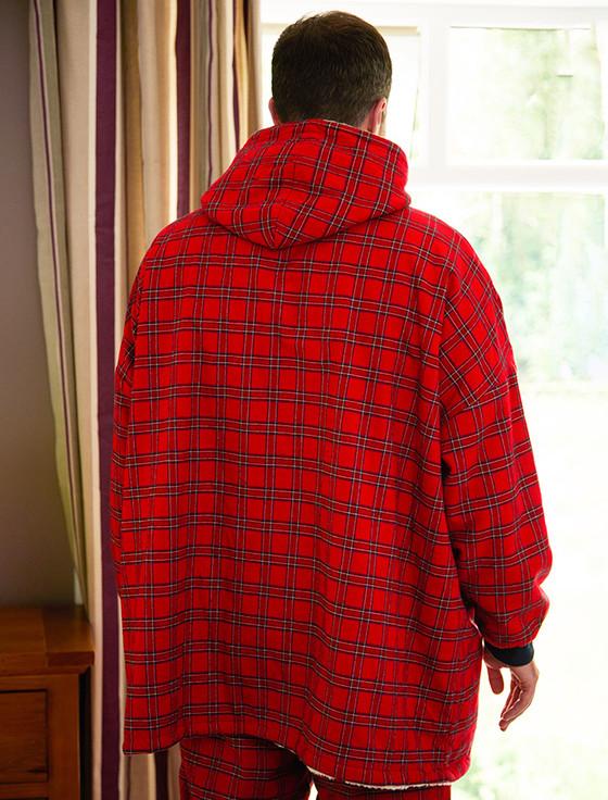 Aran Cashmere Men's Irish Flannel Lounge Hoodie - Red Tartan