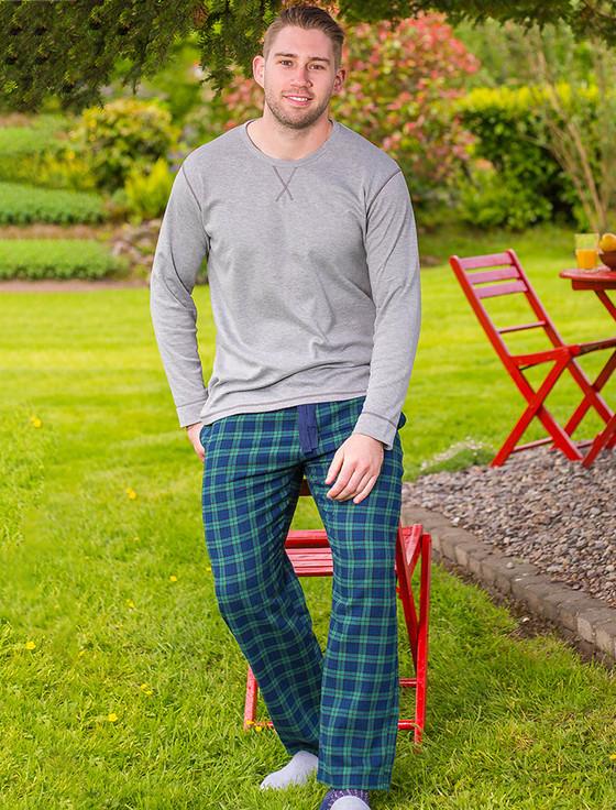 aran cashmere Men's Irish Flannel Lounge Pants - Green Blackwatch Tartan