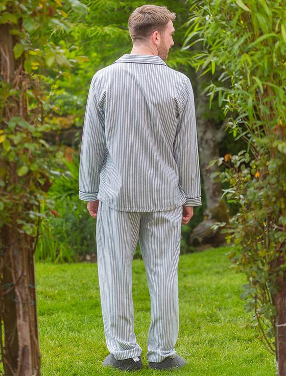 Aran Cashmere Men's Irish Flannel Pyjamas - Blue Stripe