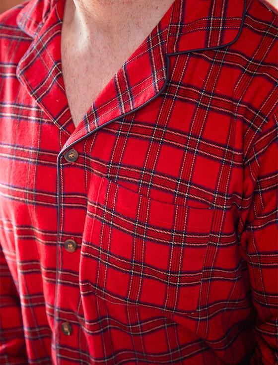 Aran Cashmere Men's Irish Flannel Pyjamas - Red Tartan