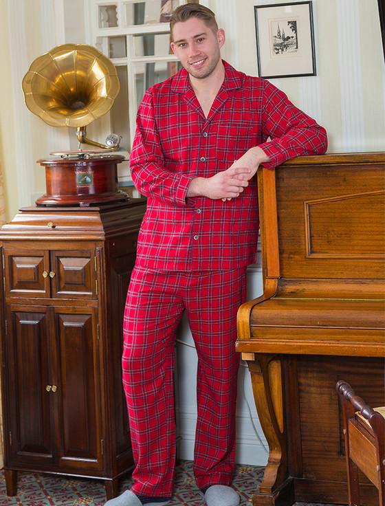 aran cashmere Men's Irish Flannel Pyjamas - Red Tartan