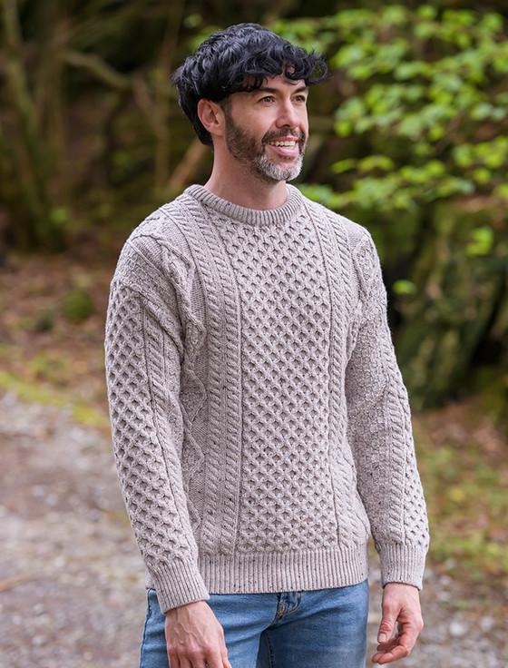 Aran Cashmere Men's Super Soft Crew Neck Aran Sweater