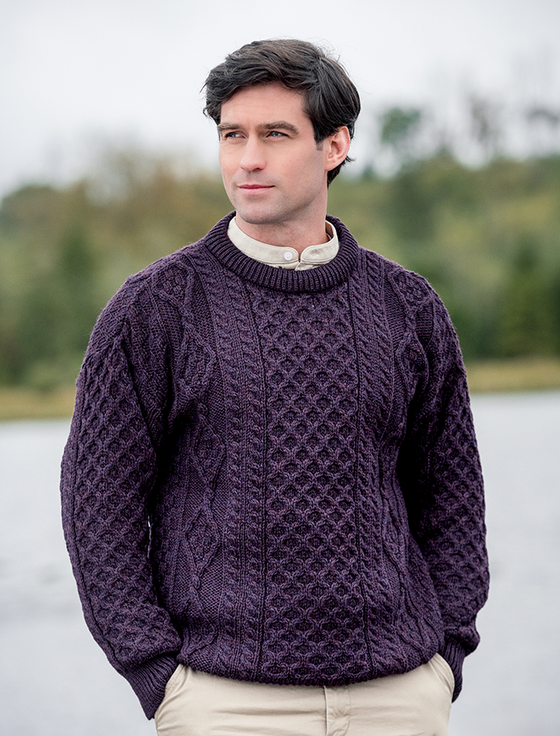Aran Cashmere Men's Super Soft Crew Neck Aran Sweater