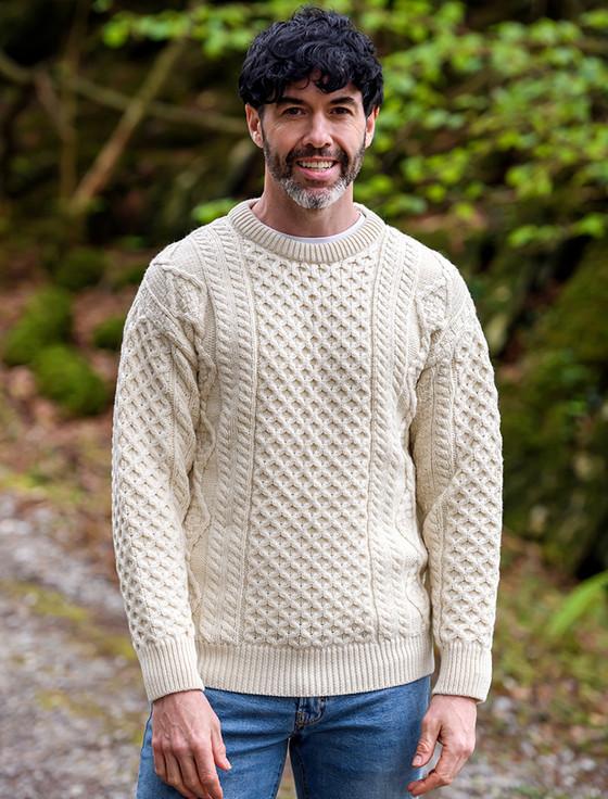 aran cashmere Men's Super Soft Crew Neck Aran Sweater