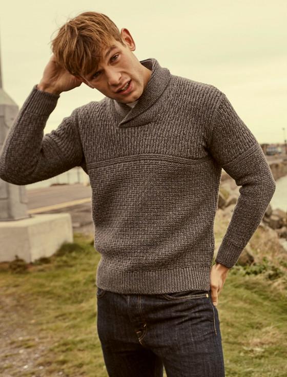 Aran Cashmere ‎Men's Textur‎ed S‎haw‎l Collar Sweater