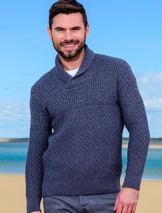 Aran Cashmere ‎Men's Textur‎ed S‎hawl Collar Sweater