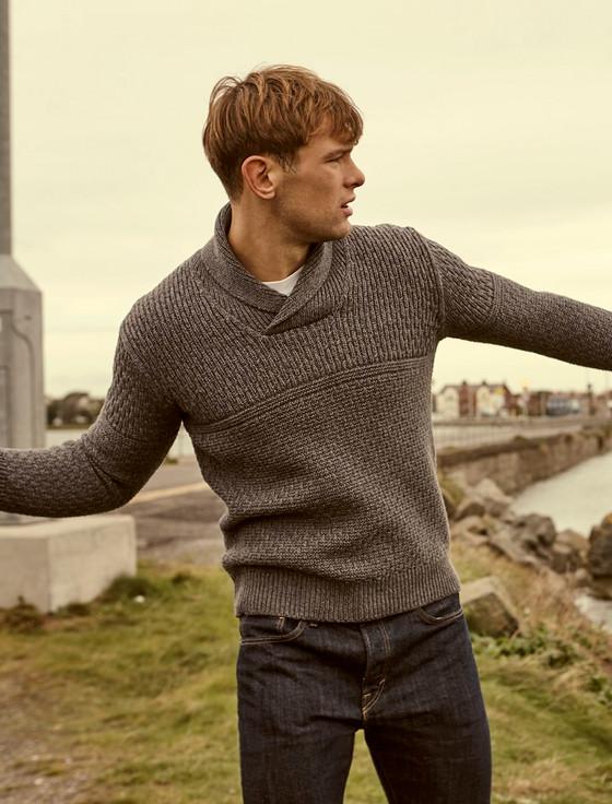 Aran Cashmere ‎Men's Textur‎ed S‎hawl Collar Sweater