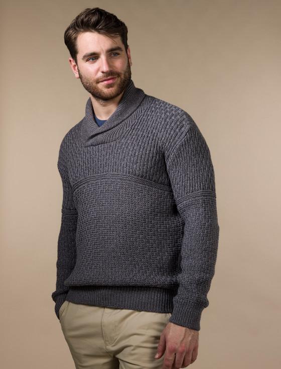 aran cashmere ‎Men's Textur‎‎ed S‎hawl Collar Sweater