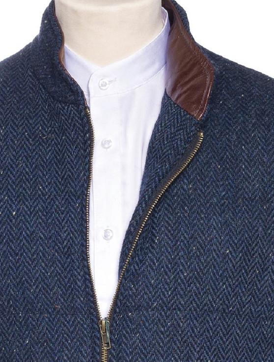 Aran Cashmere Men's Tweed Body Warmer - Blue Herringbone