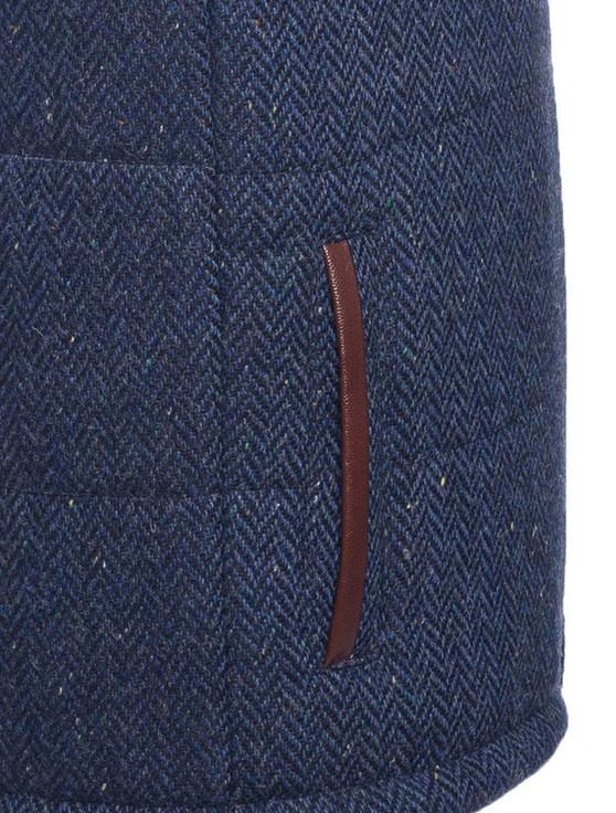 Aran Cashmere Men's Tweed Body Warmer - Blue Herringbone