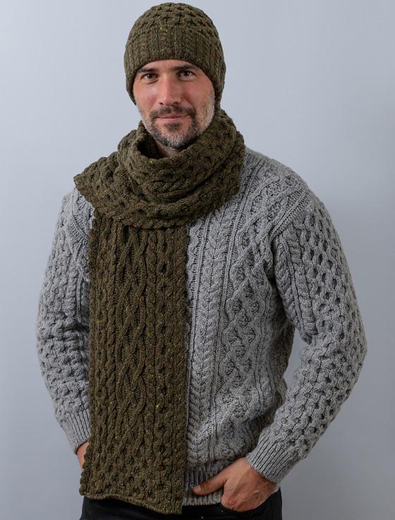 Aran Cashmere Men's Wool Cashmere Aran Honeycomb Scarf