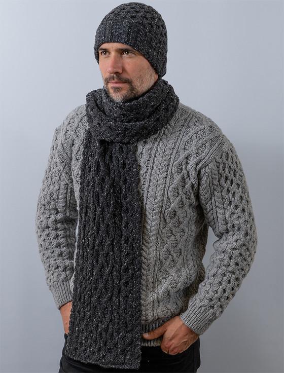 Aran Cashmere Men's Wool Cashmere Aran Honeycomb Scarf