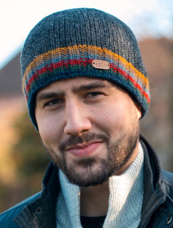 Aran Cashmere Men's Wool Ribbed Pull-on Hat - Multi-Stripes