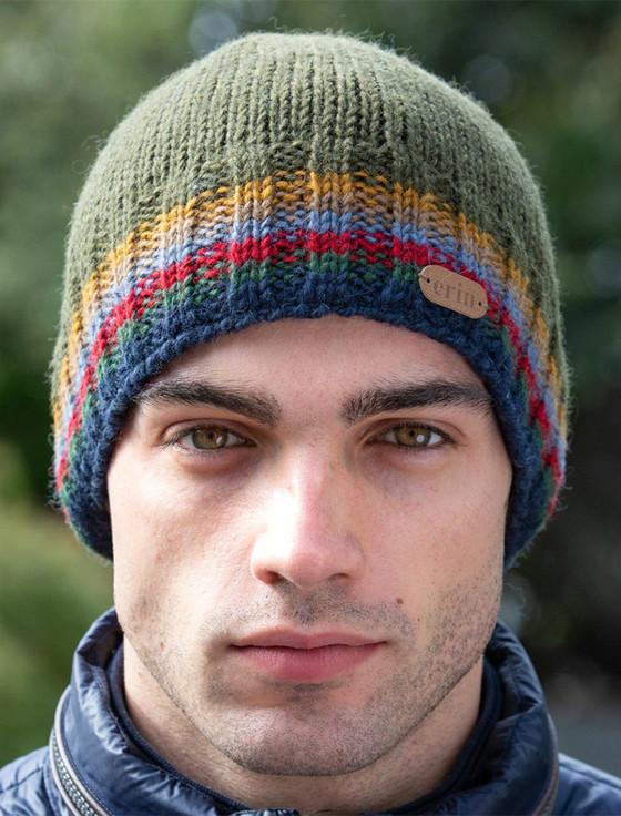 Aran Cashmere Men's Wool Ribbed Pull-on Hat - Multi-Stripes